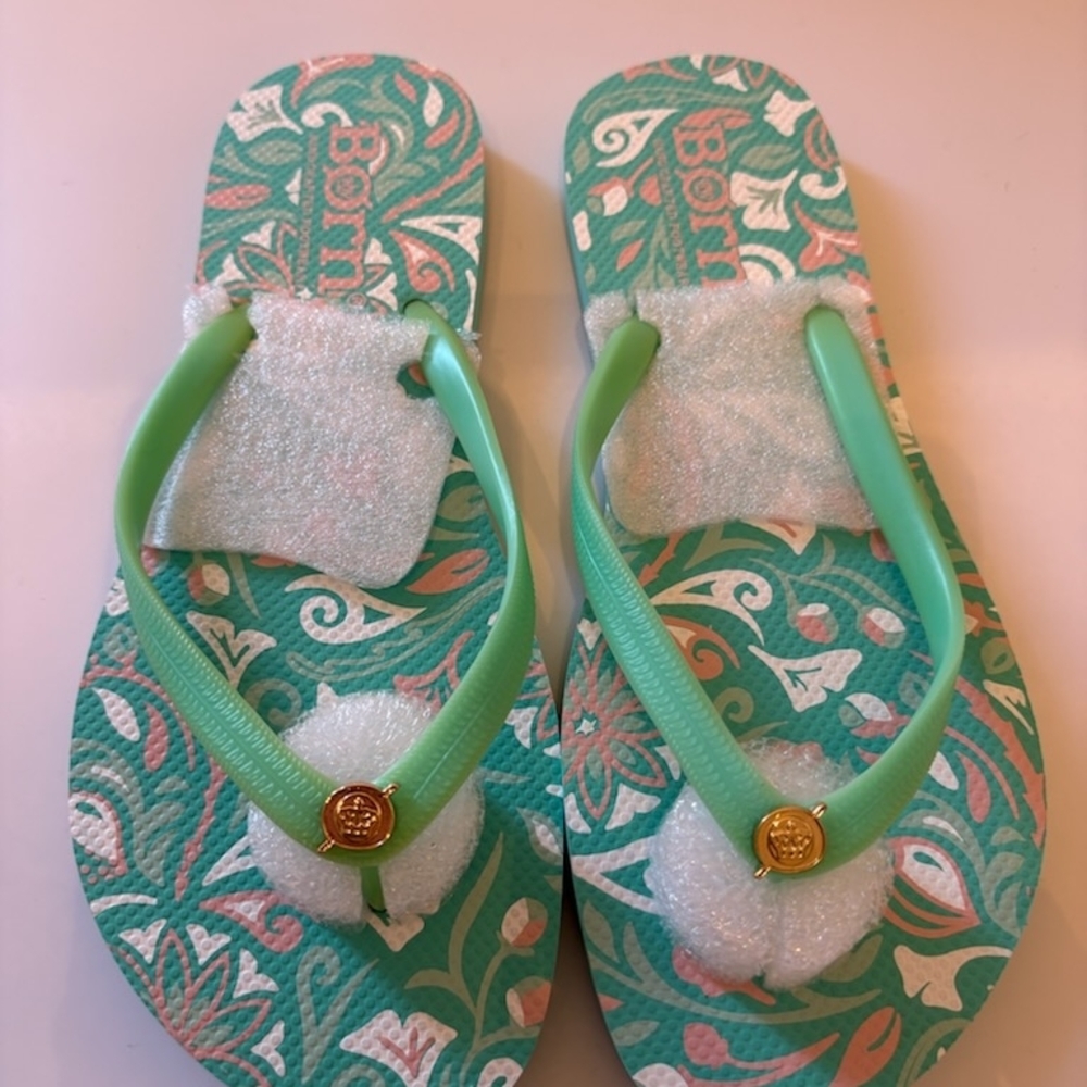 Born Floral Green and Pink Sandals Size 8